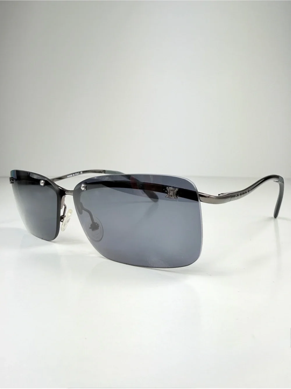 Deadstock Celine Rimless Sunglasses Shield SC 1007 568 Full Set Y2K Gunmetal